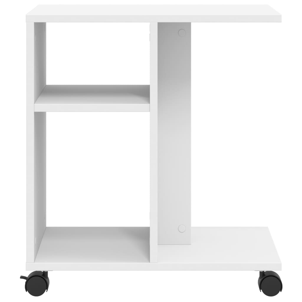 Side Table with Wheels White 50x30x55 cm Engineered Wood