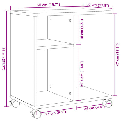 Side Table with Wheels White 50x30x55 cm Engineered Wood