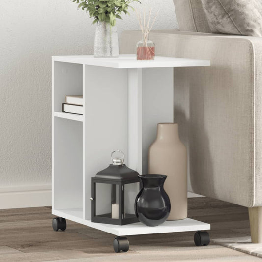 Side Table with Wheels White 50x30x55 cm Engineered Wood