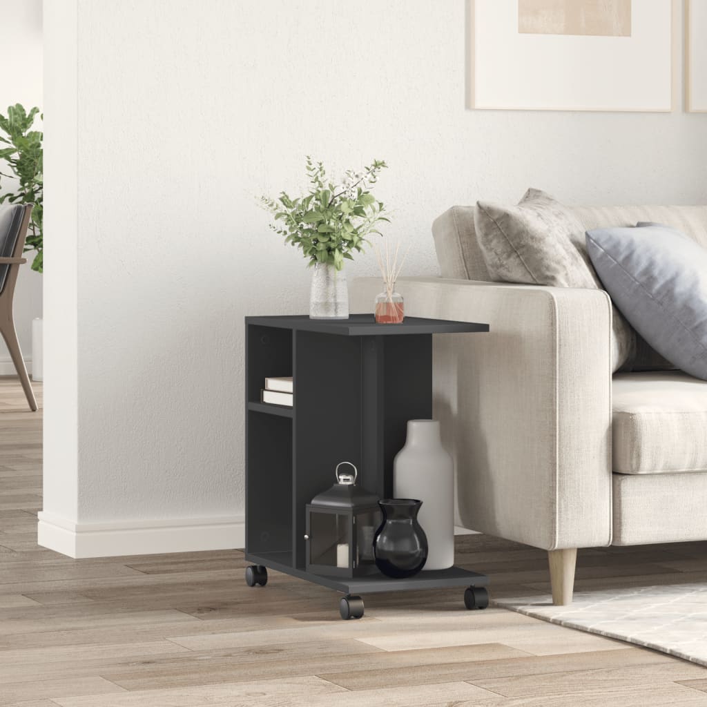 Side Table with Wheels Black 50x30x55 cm Engineered Wood