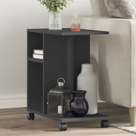 Side Table with Wheels Black 50x30x55 cm Engineered Wood