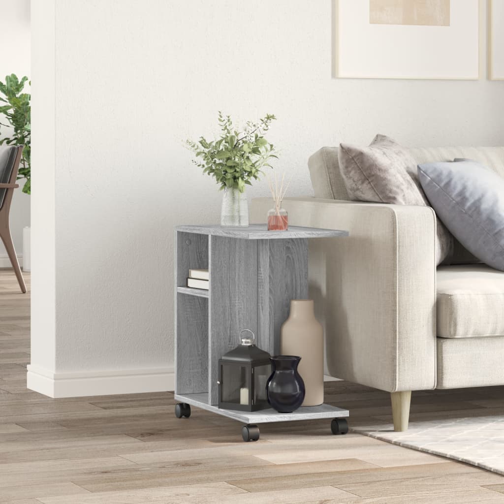 Side Table with Wheels Grey Sonoma 50x30x55 cm Engineered Wood