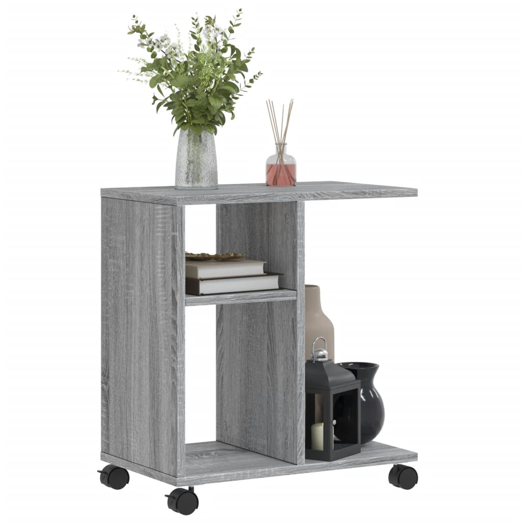 Side Table with Wheels Grey Sonoma 50x30x55 cm Engineered Wood