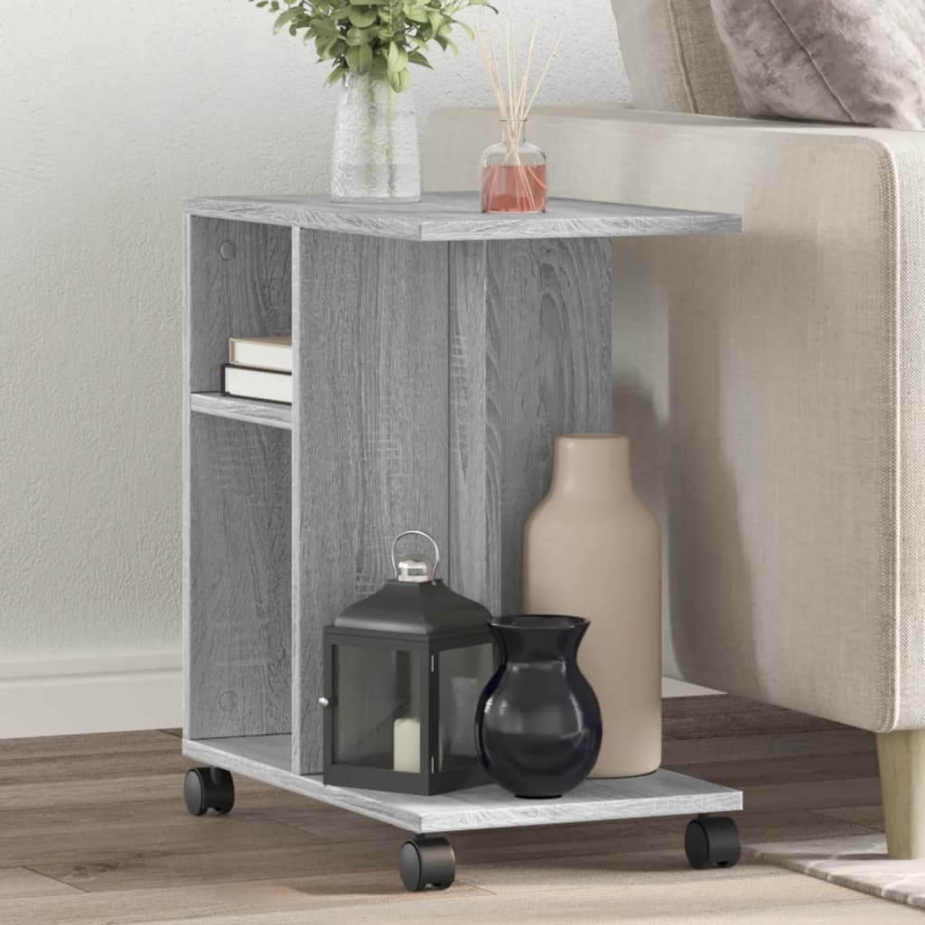 Side Table with Wheels Grey Sonoma 50x30x55 cm Engineered Wood