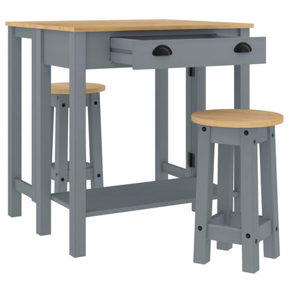 3 Piece Bar Set Grey Solid Wood Pine