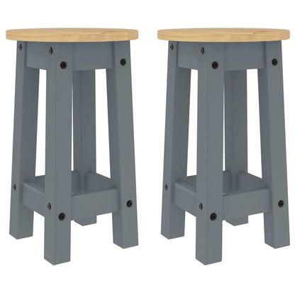 Bar Stools 2 pcs Grey Solid Wood Pine