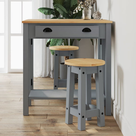 Bar Stools 2 pcs Grey Solid Wood Pine