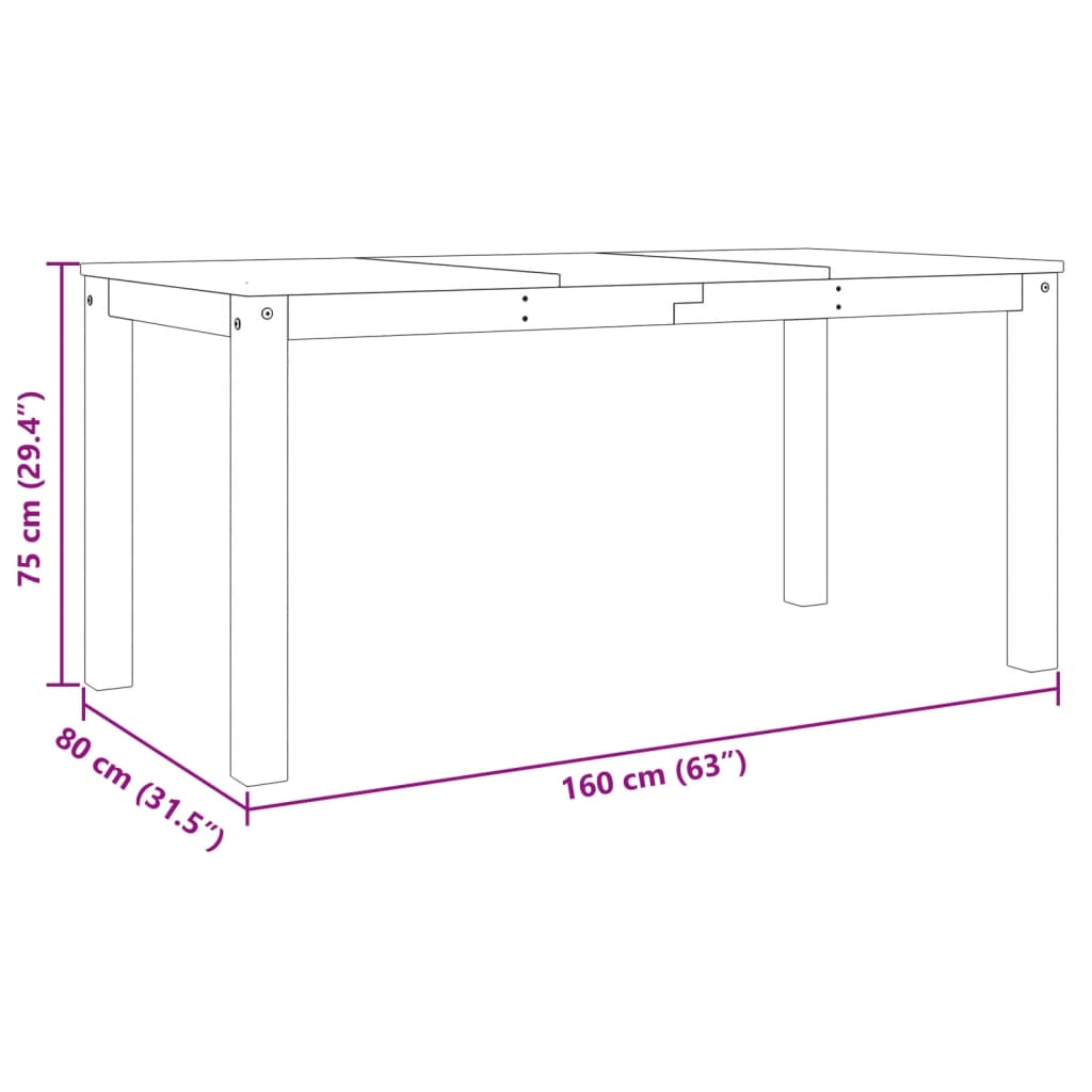 Dining Table Panama White 160x80x75 cm Solid Wood Pine