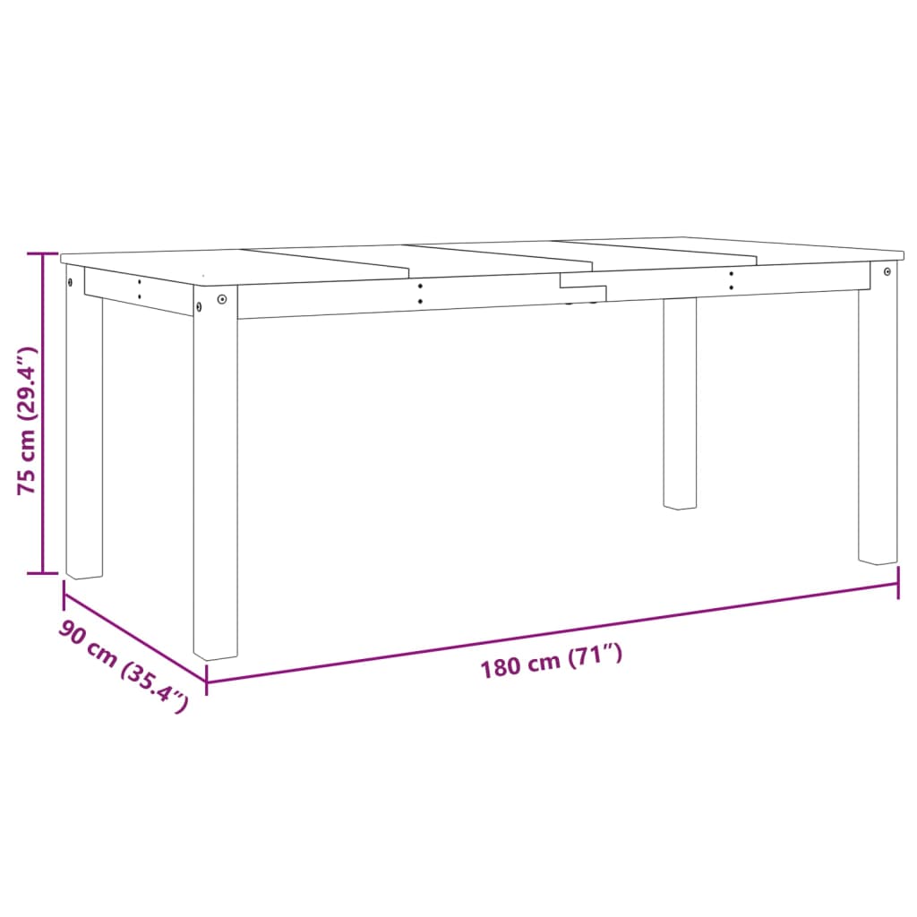 Dining Table Panama 180x90x75 cm Solid Wood Pine