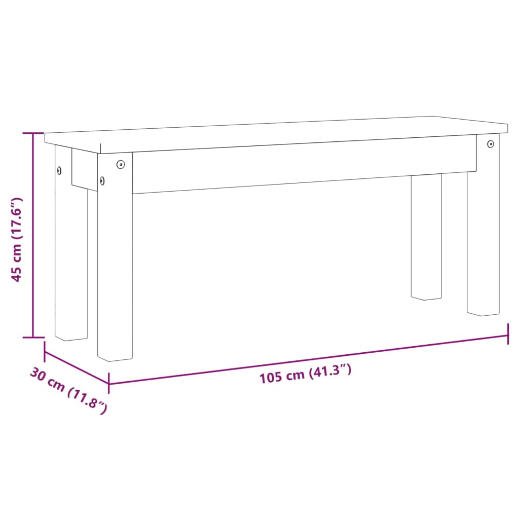 Dining Bench Panama 105x30x45 cm Solid Wood Pine