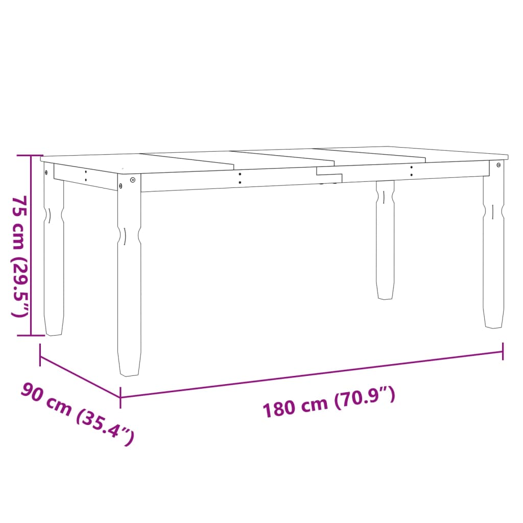 Dining Table Corona Grey 180x90x75 cm Solid Wood Pine