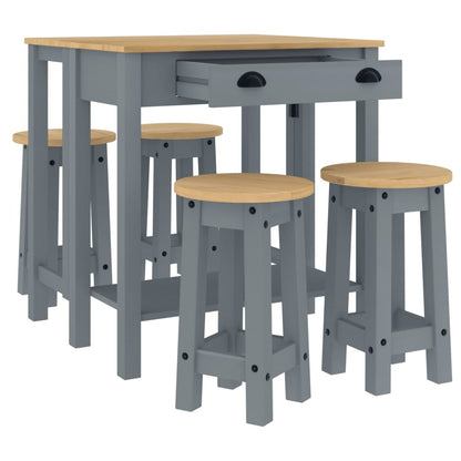 5 Piece Bar Set Grey Solid Wood Pine