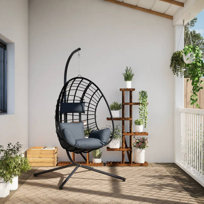 Hanging Egg Chair with Stand Anthracite Rattan and Steel