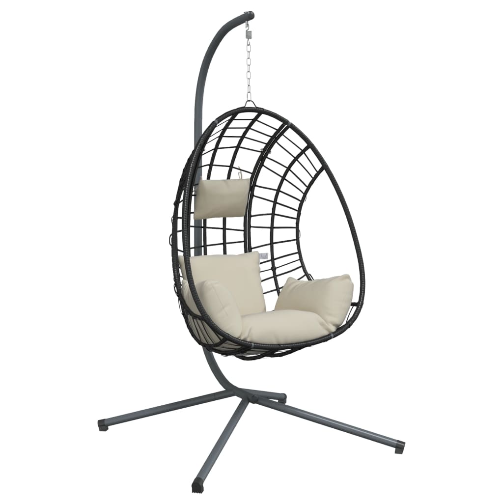 Hanging Egg Chair with Stand Beige Rattan and Steel