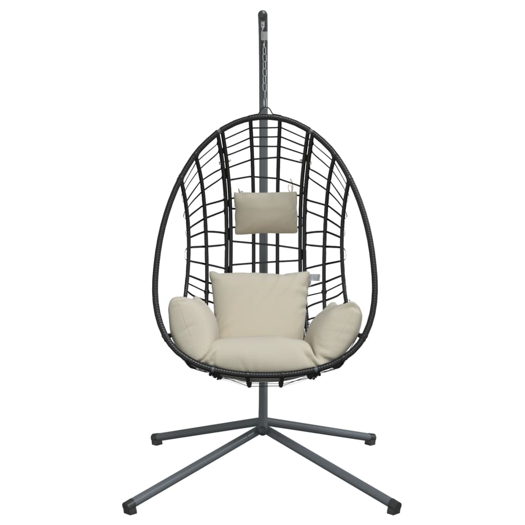 Hanging Egg Chair with Stand Beige Rattan and Steel