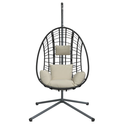 Hanging Egg Chair with Stand Beige Rattan and Steel