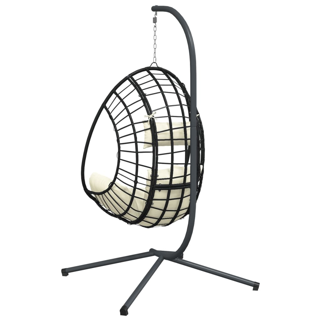 Hanging Egg Chair with Stand Beige Rattan and Steel