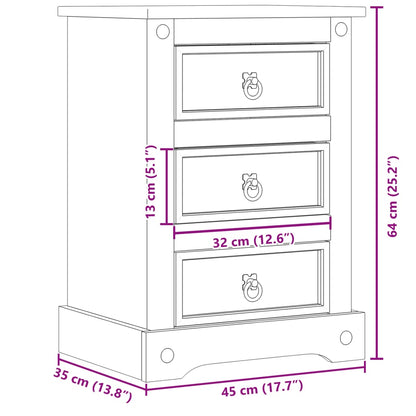 Bedside Cabinet Corona 45x35x64 cm Solid Wood Pine