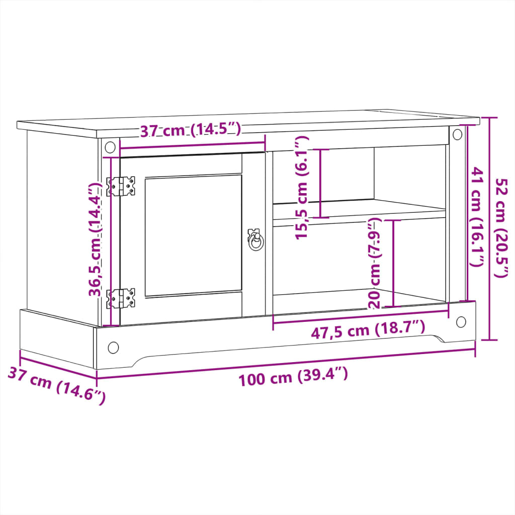 TV Cabinet Corona 100x40x52 cm Solid Wood Pine