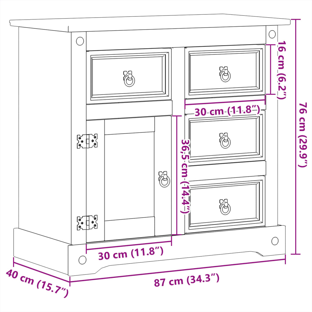 Sideboard Corona 80x40x75 cm Solid Wood Pine