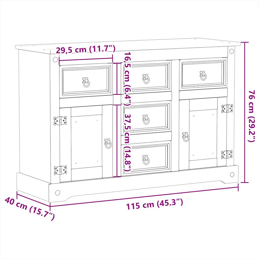 Sideboard Corona 112x40x75 cm Solid Wood Pine