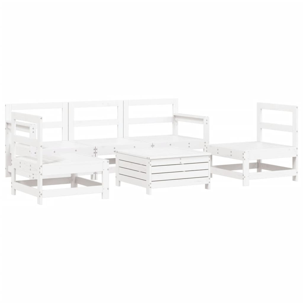 6 Piece Garden Sofa Set White Solid Wood Pine