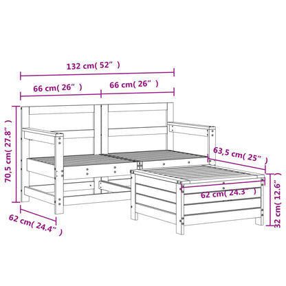 3 Piece Garden Sofa Set Solid Wood Pine