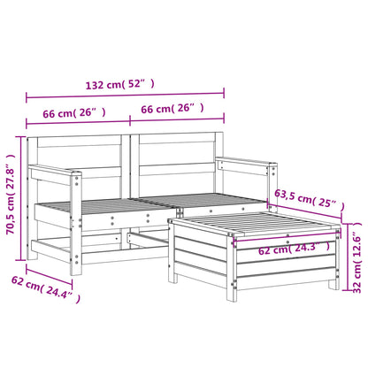 3 Piece Garden Sofa Set White Solid Wood Pine