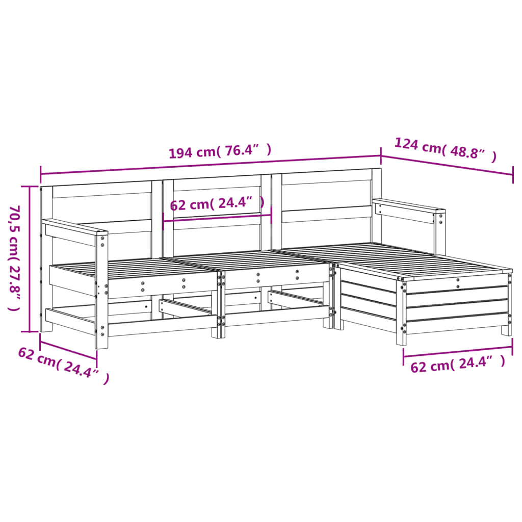 4 Piece Garden Sofa Set Solid Wood Douglas Fir