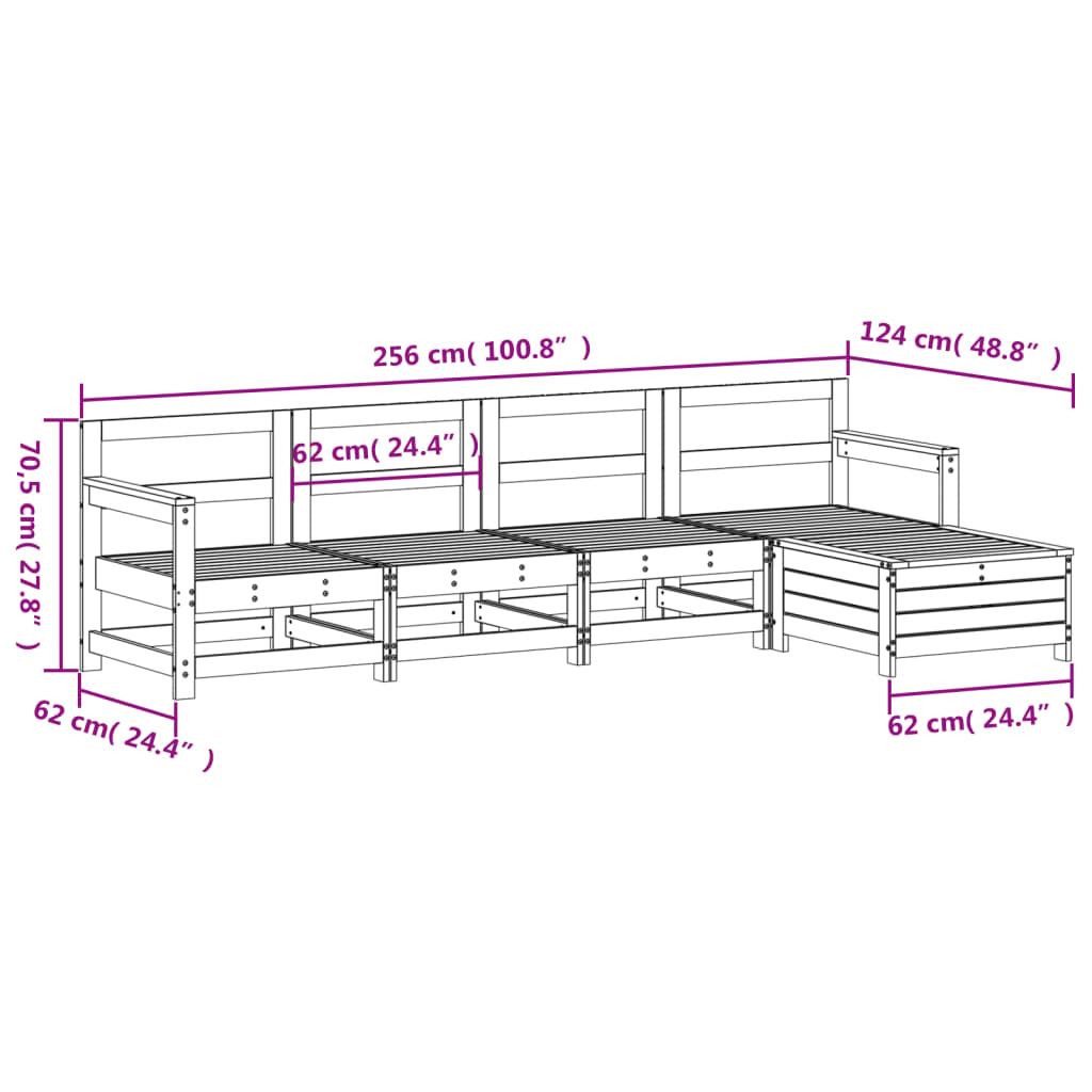 5 Piece Garden Sofa Set White Solid Wood Pine