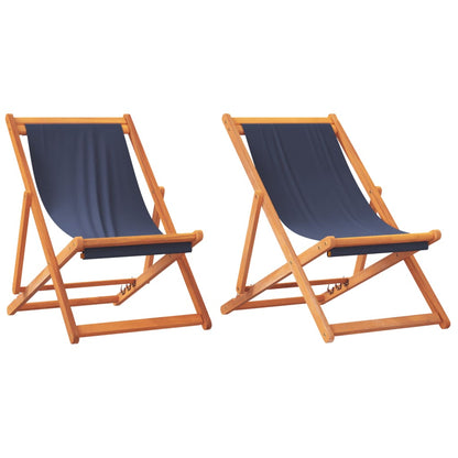 Folding Beach Chairs 2 pcs Blue Fabric