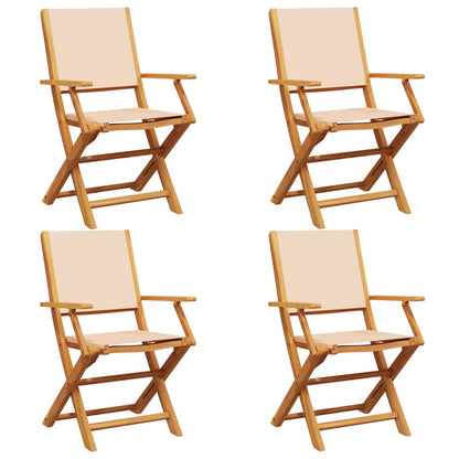 Folding Garden Chairs 4 pcs Beige Fabric and Solid Wood