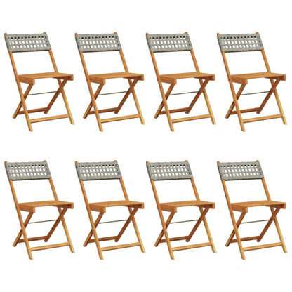 Folding Garden Chairs 8 pcs Grey Poly Rattan and Solid Wood