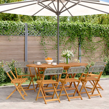 Folding Garden Chairs 8 pcs Grey Poly Rattan and Solid Wood