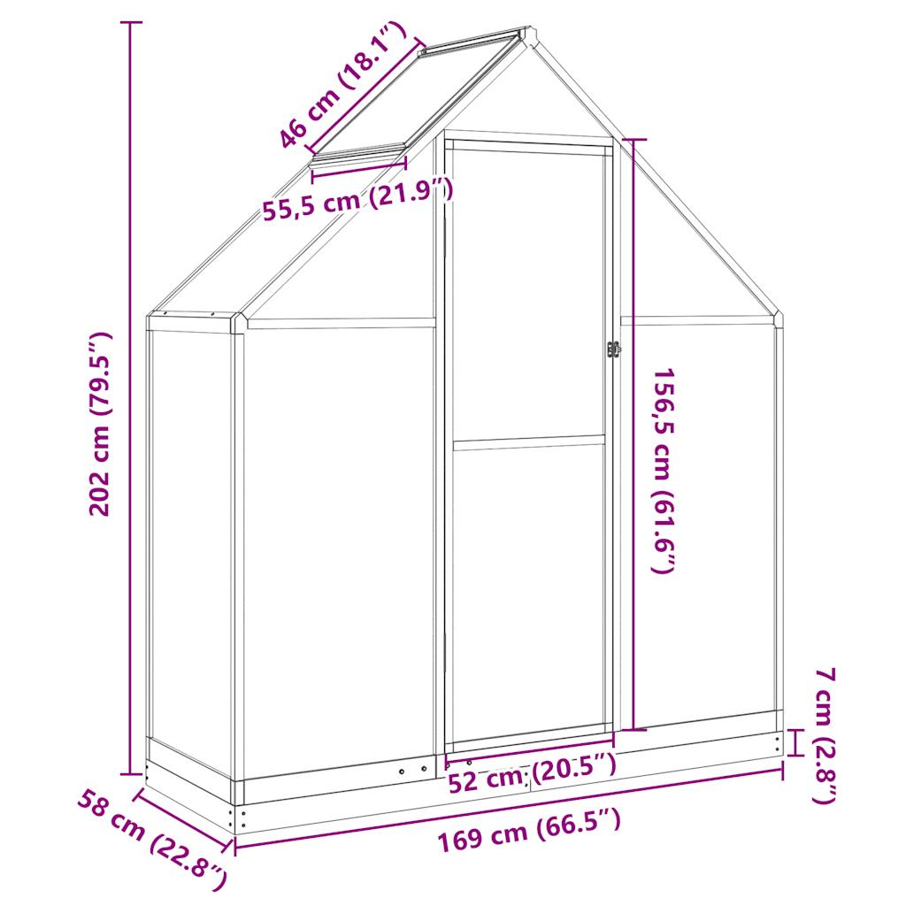 Greenhouse with Base Frame Green 169x58x202 cm Aluminium