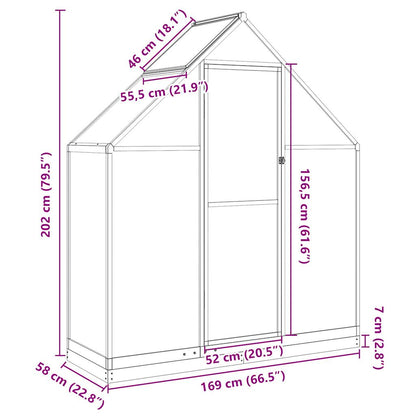 Greenhouse with Base Frame Green 169x58x202 cm Aluminium