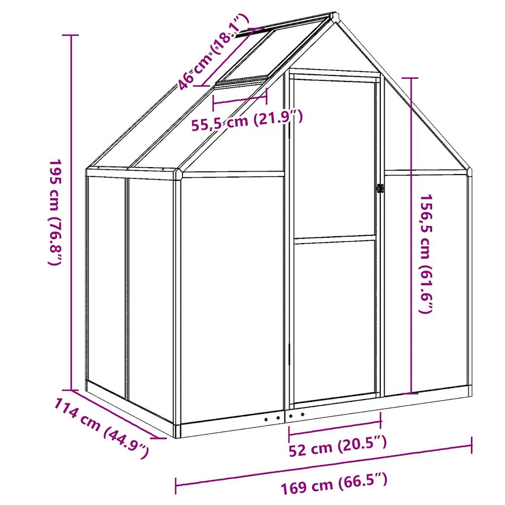 Greenhouse with Base Frame Silver 169x114x195 cm Aluminium