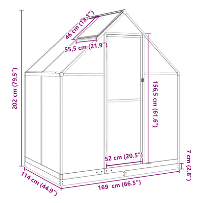 Greenhouse with Base Frame Green 169x114x202 cm Aluminium