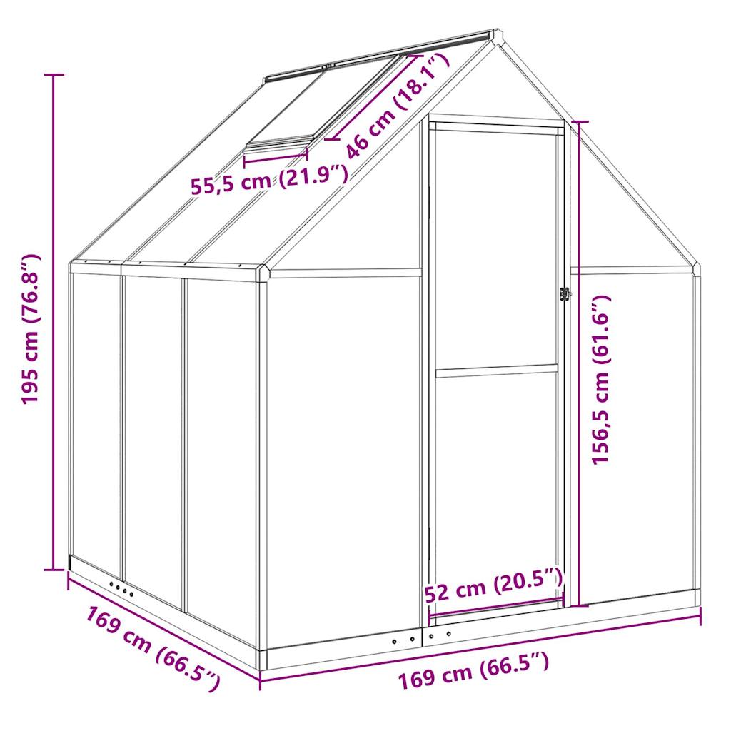 Greenhouse with Base Frame Silver 169x169x195 cm Aluminium