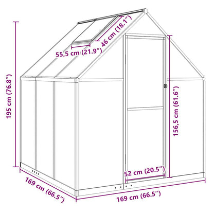 Greenhouse with Base Frame Silver 169x169x195 cm Aluminium