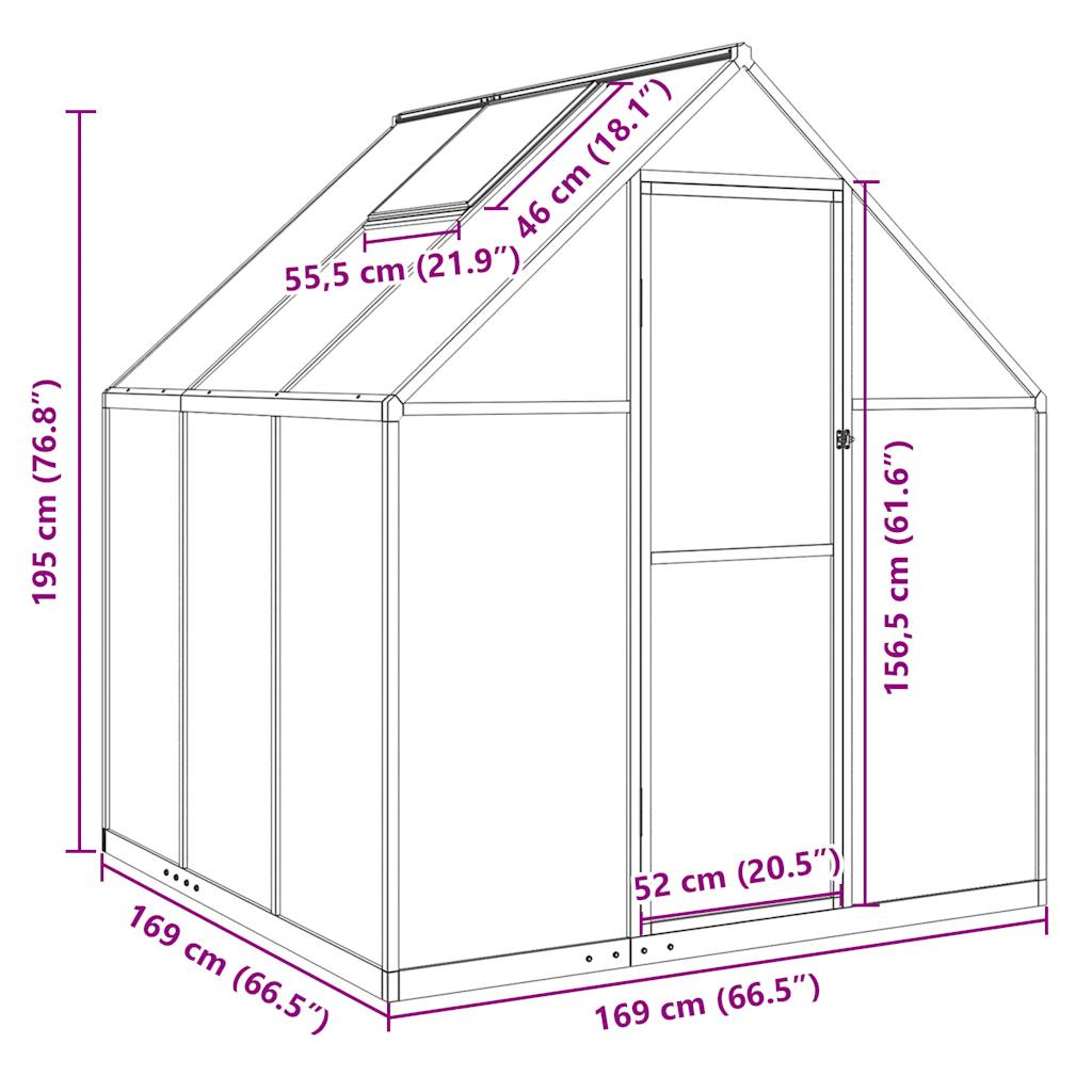 Greenhouse with Base Frame Green 169x169x195 cm Aluminium