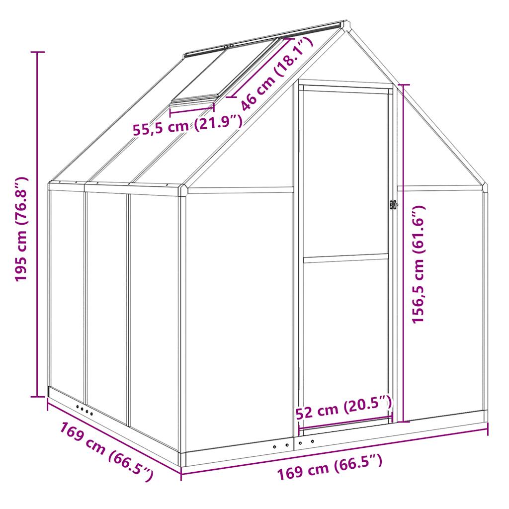 Greenhouse with Base Frame Anthracite 169x169x195 cm Aluminium