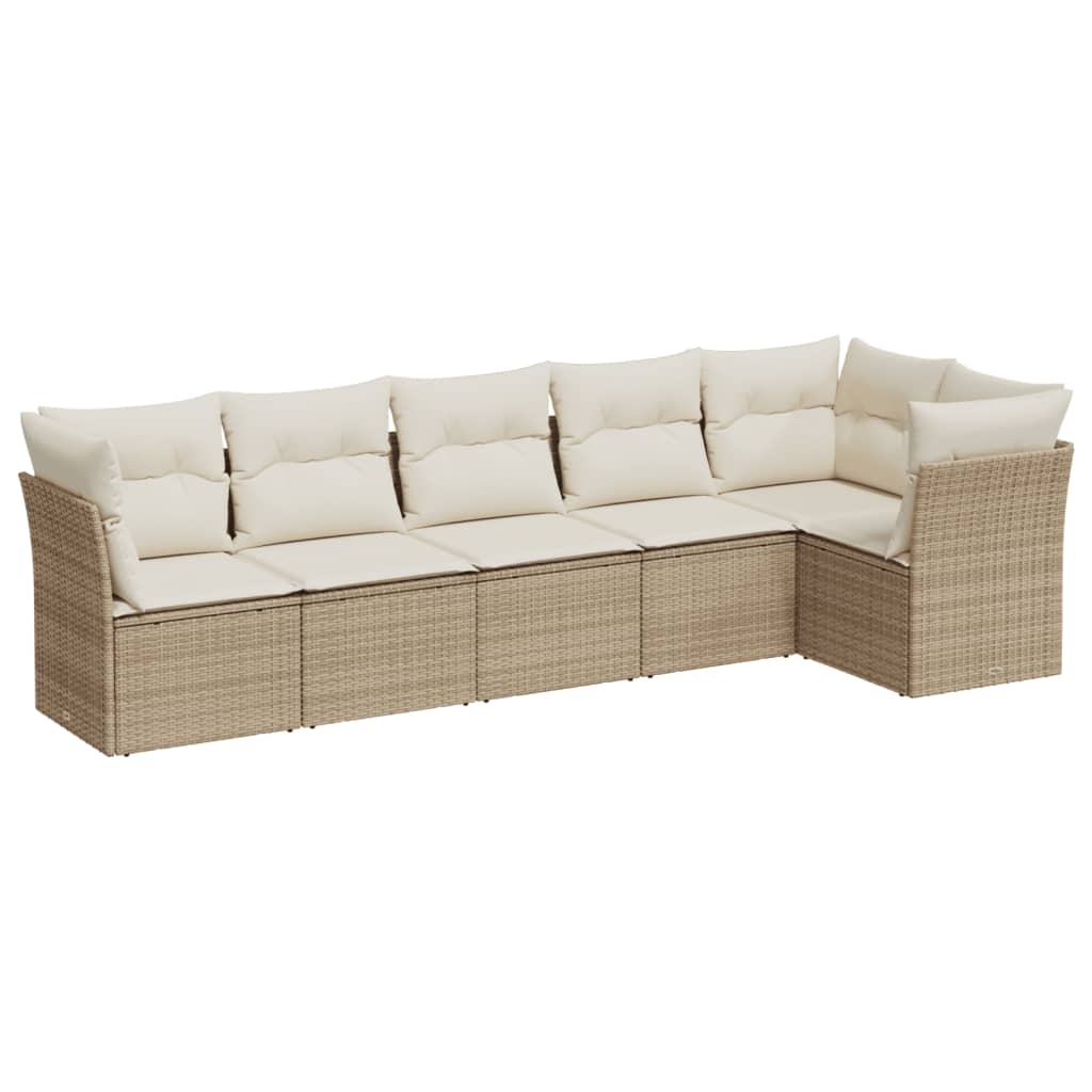 6 Piece Garden Sofa Set with Cushions Beige Poly Rattan