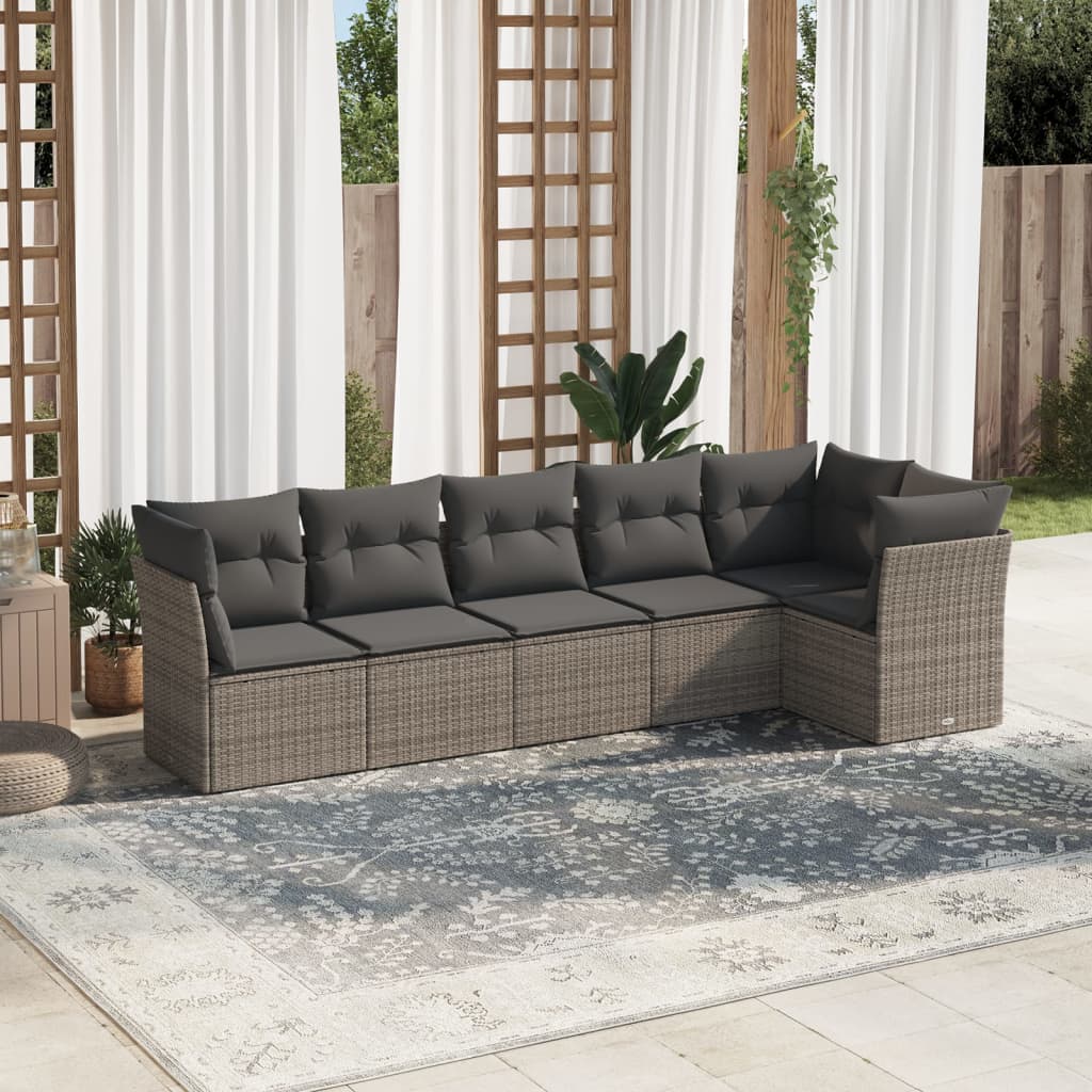 6 Piece Garden Sofa Set with Cushions Grey Poly Rattan