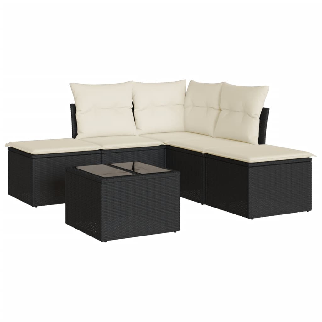 6 Piece Garden Sofa Set with Cushions Black Poly Rattan