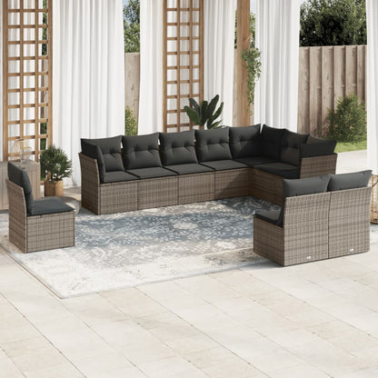 10 Piece Garden Sofa Set with Cushions Grey Poly Rattan