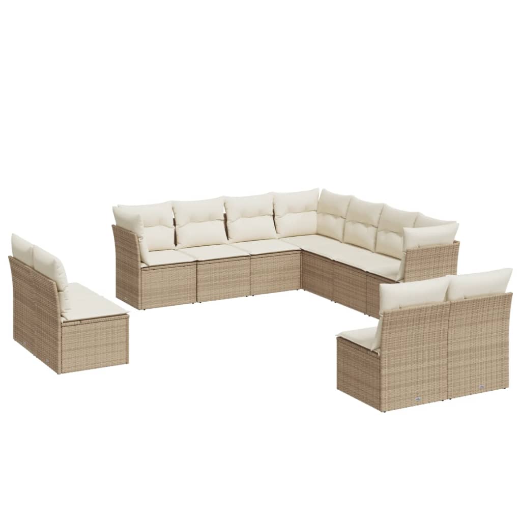 11 Piece Garden Sofa Set with Cushions Beige Poly Rattan