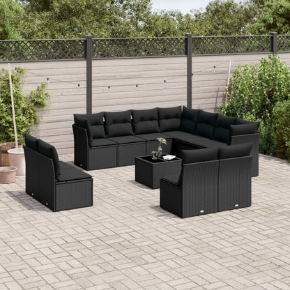 12 Piece Garden Sofa Set with Cushions Black Poly Rattan