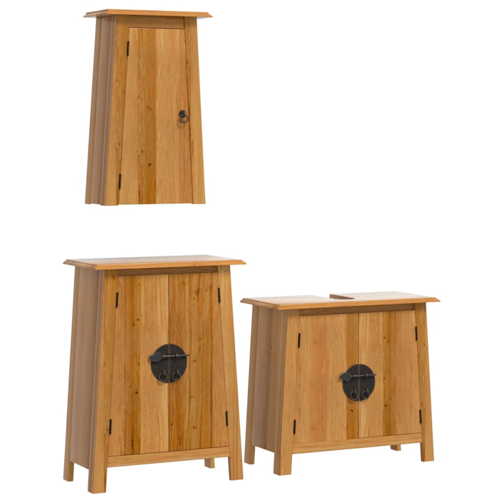 3 Piece Bathroom Furniture Set Solid Wood Pine