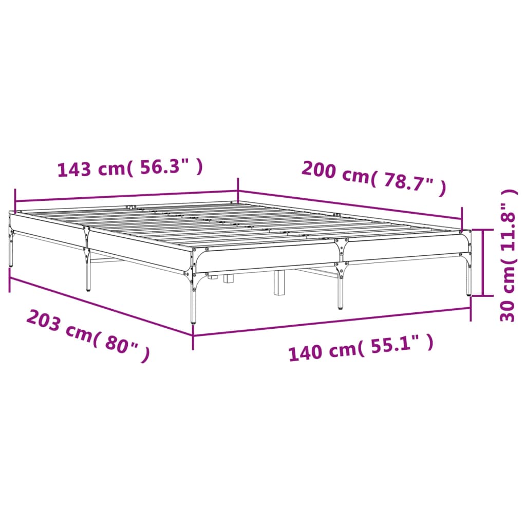Bed Frame without Mattress Brown Oak 140x200 cm